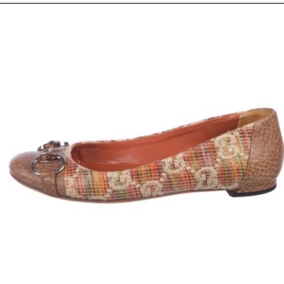 *Authentic* Gucci GG monogram raffia bamboo horsebit kitty ballet flats - Picture 3 of 9